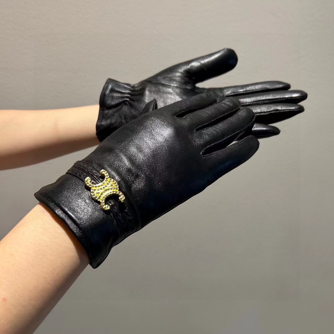 CEL1NE 凱旋門プラス ベルベット ダイヤモンドがちりばめられた牛革グローブ【50％割引+送料無料】