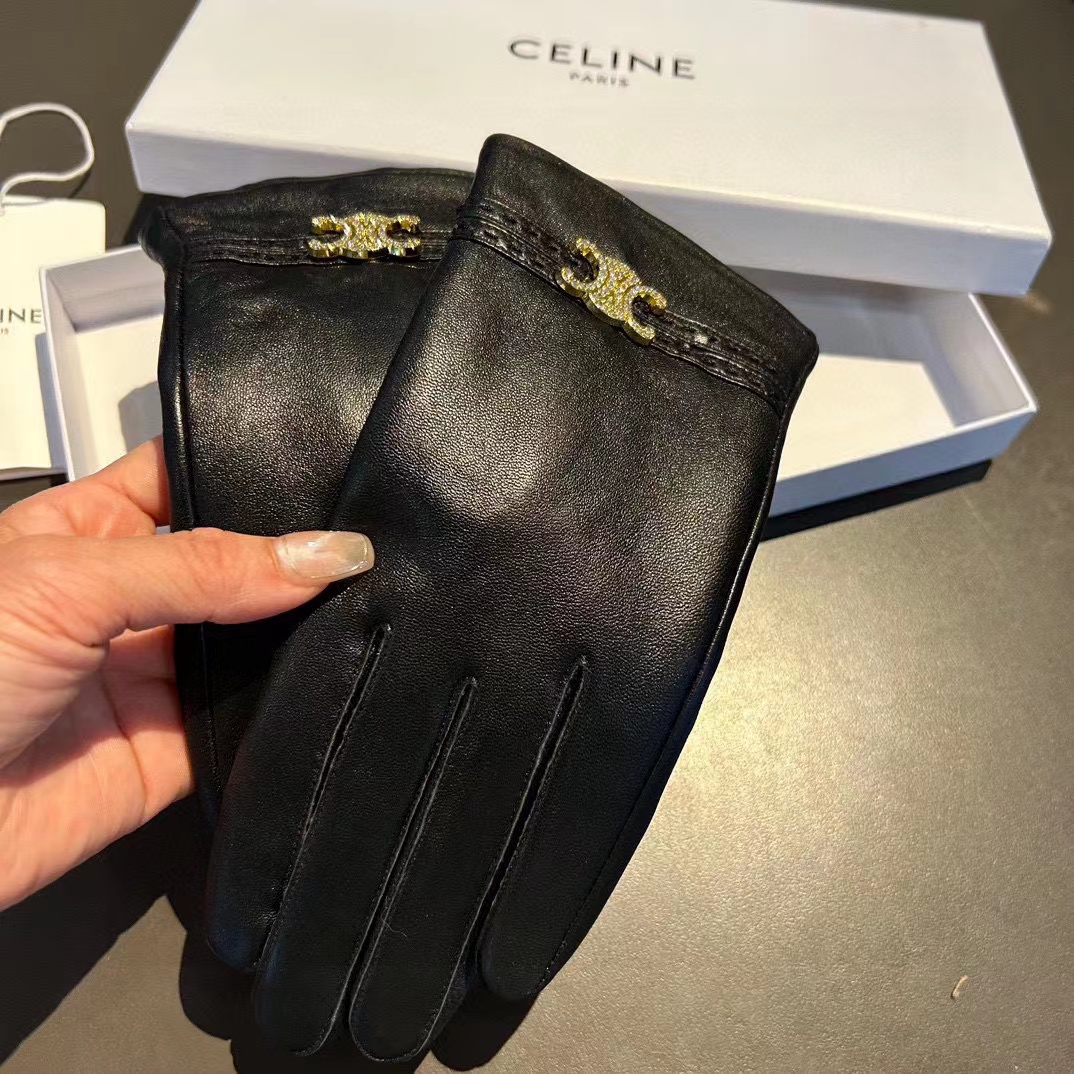 CEL1NE 凱旋門プラス ベルベット ダイヤモンドがちりばめられた牛革グローブ【50％割引+送料無料】