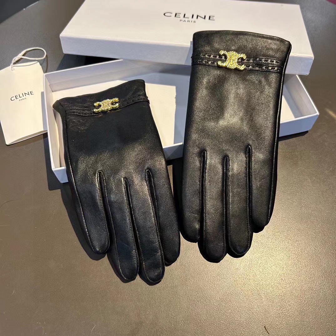CEL1NE 凱旋門プラス ベルベット ダイヤモンドがちりばめられた牛革グローブ【50％割引+送料無料】