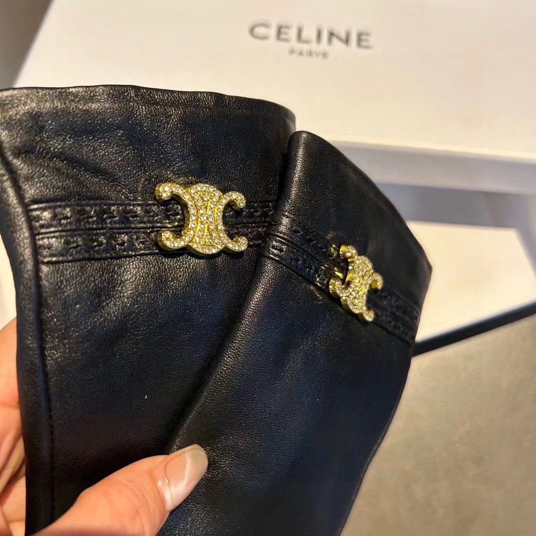 CEL1NE 凱旋門プラス ベルベット ダイヤモンドがちりばめられた牛革グローブ【50％割引+送料無料】