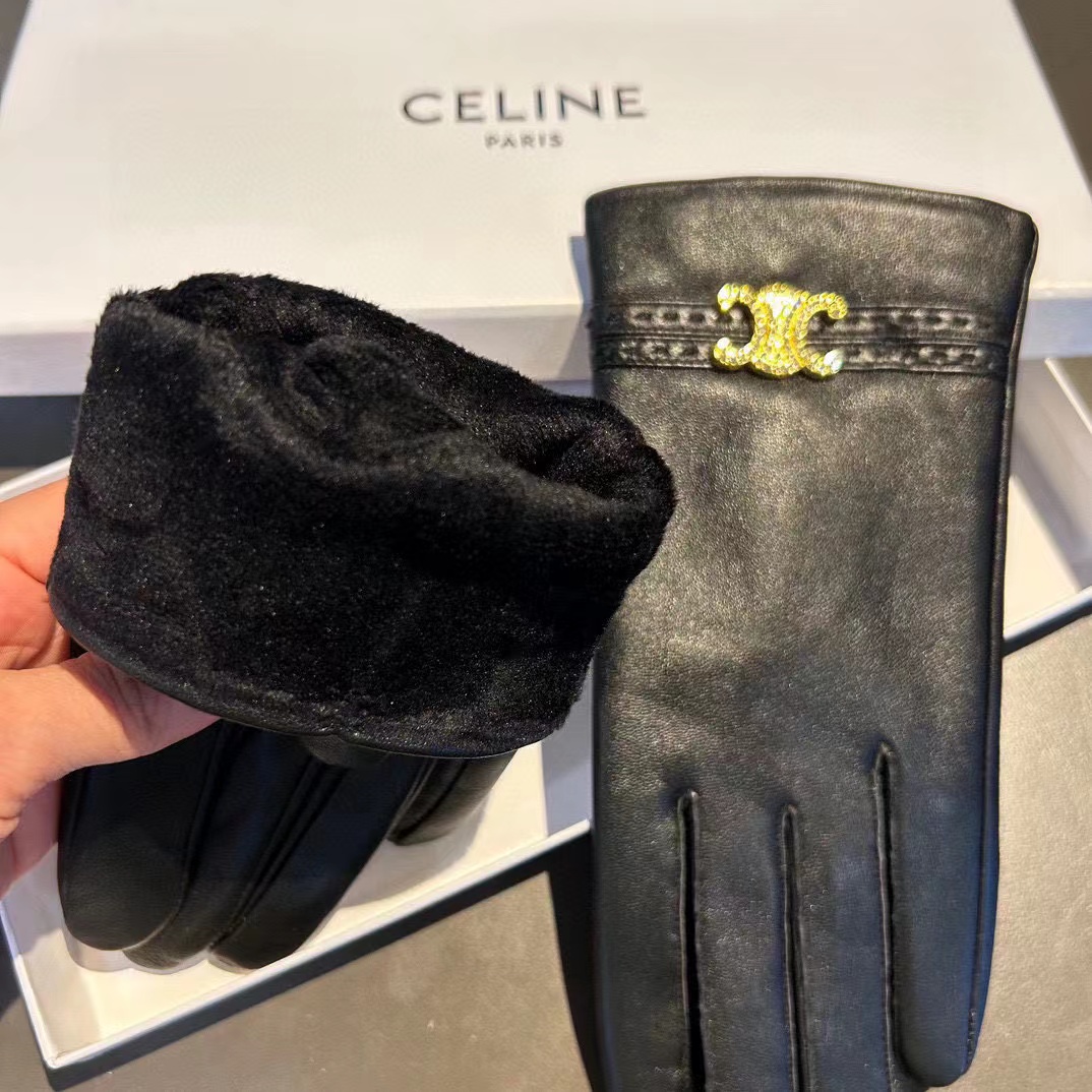 CEL1NE 凱旋門プラス ベルベット ダイヤモンドがちりばめられた牛革グローブ【50％割引+送料無料】
