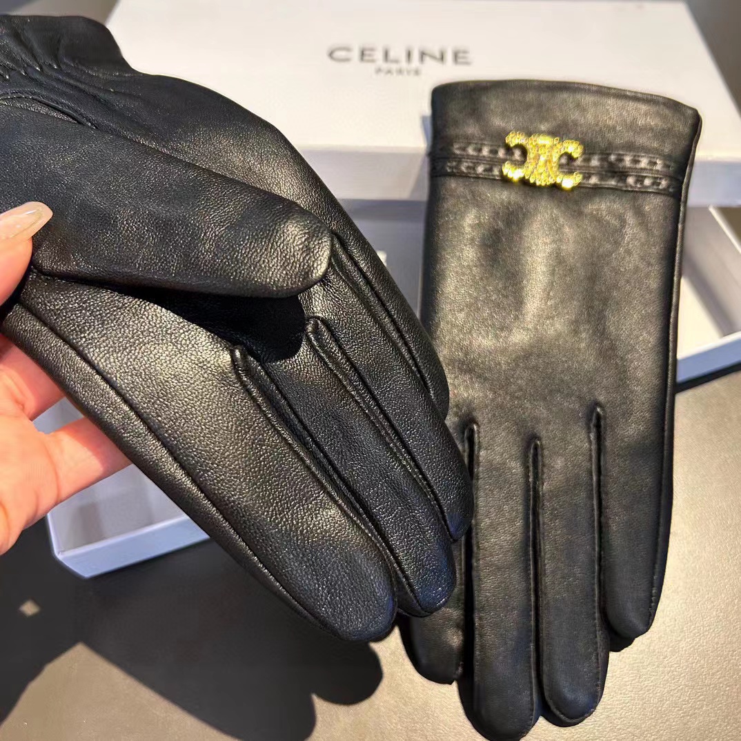 CEL1NE 凱旋門プラス ベルベット ダイヤモンドがちりばめられた牛革グローブ【50％割引+送料無料】