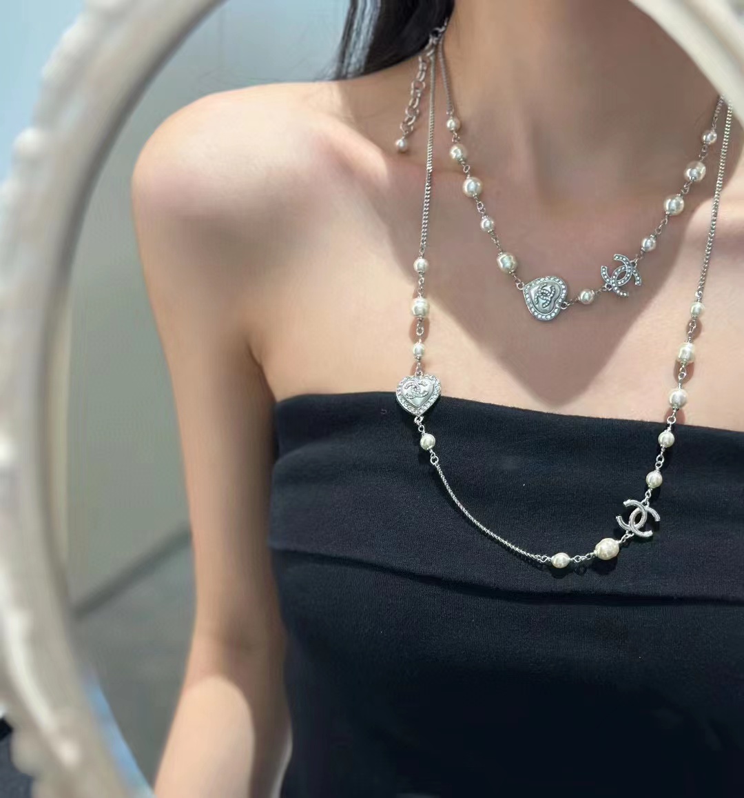 CHANE1 ハートセット ダイヤモンド パール セーター チェーン【50％割引+送料無料】