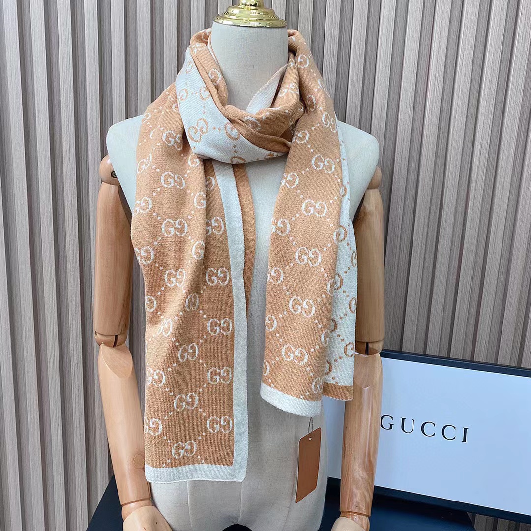 GUCC1 ジャガードカシミヤスカーフ【50％割引+送料無料】