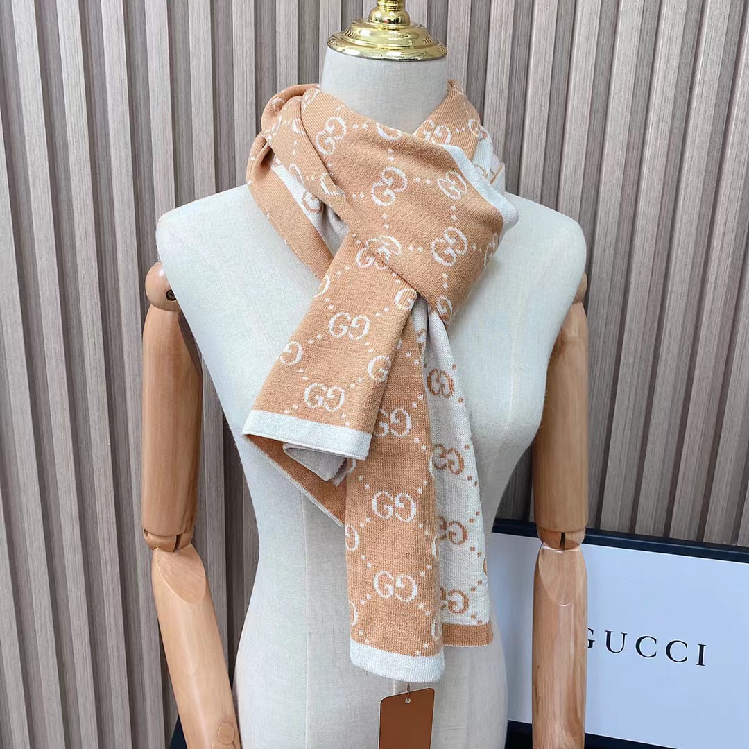 GUCC1 ジャガードカシミヤスカーフ【50％割引+送料無料】
