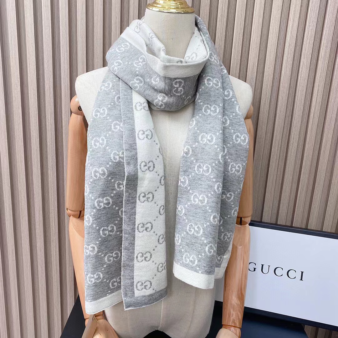 GUCC1 ジャガードカシミヤスカーフ【50％割引+送料無料】