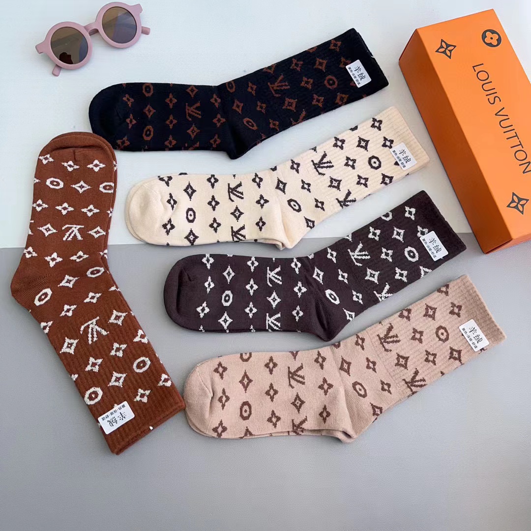 LV プリント カシミア ソックス【50％割引+送料無料】