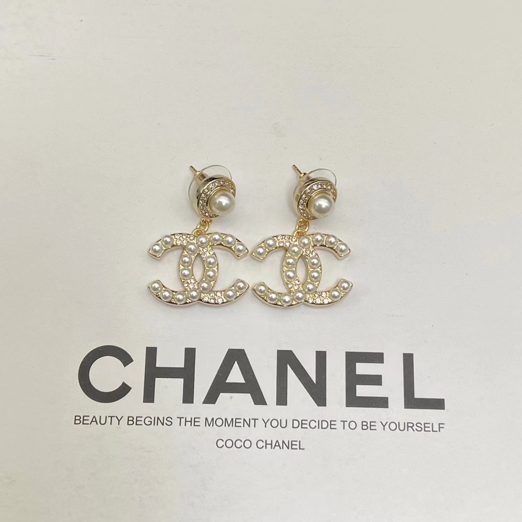 CHANE1 パール ダブル C スタッド ピアス【50％割引+送料無料】