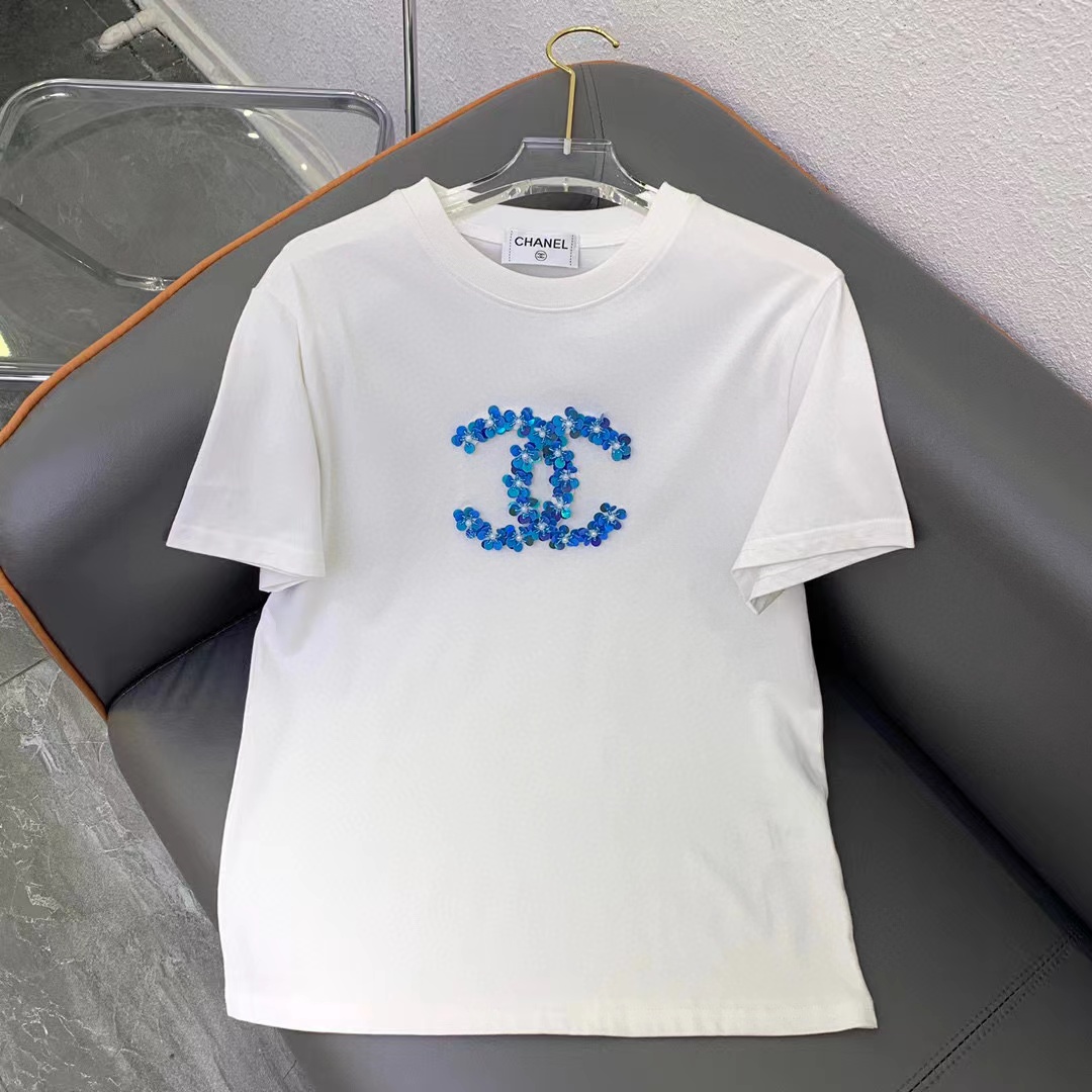 CHANE1 スパンコール ダブル C ロゴ T シャツ【50％割引+送料無料】