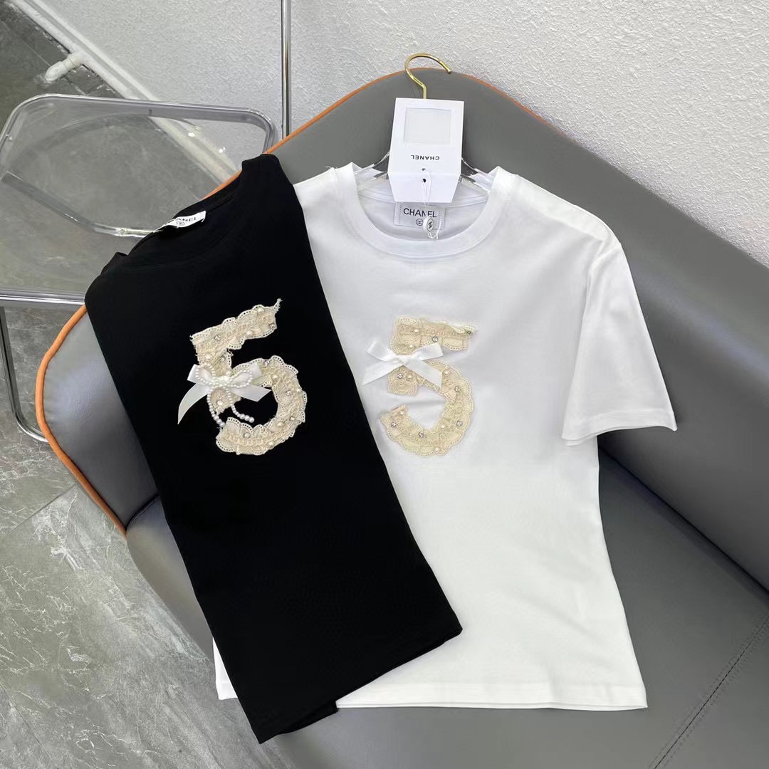 CHANE1 高品質水溶性フラワーボウ T シャツ【50％割引+送料無料】