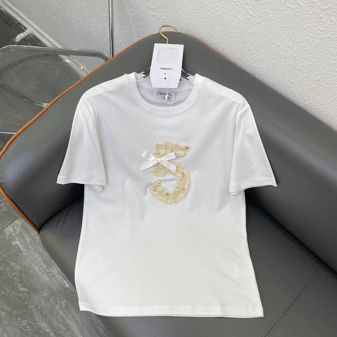 CHANE1 高品質水溶性フラワーボウ T シャツ【50％割引+送料無料】