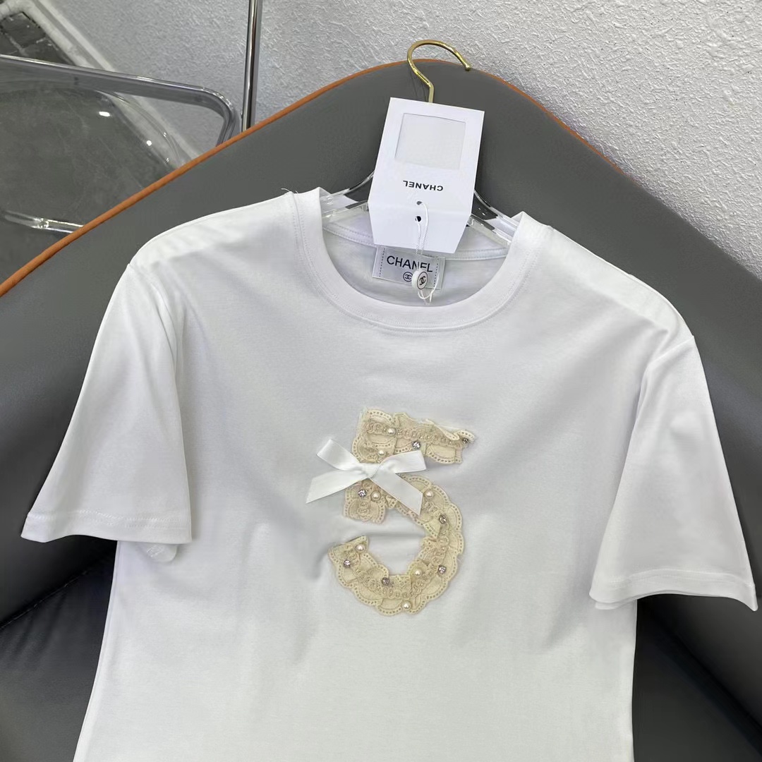 CHANE1 高品質水溶性フラワーボウ T シャツ【50％割引+送料無料】