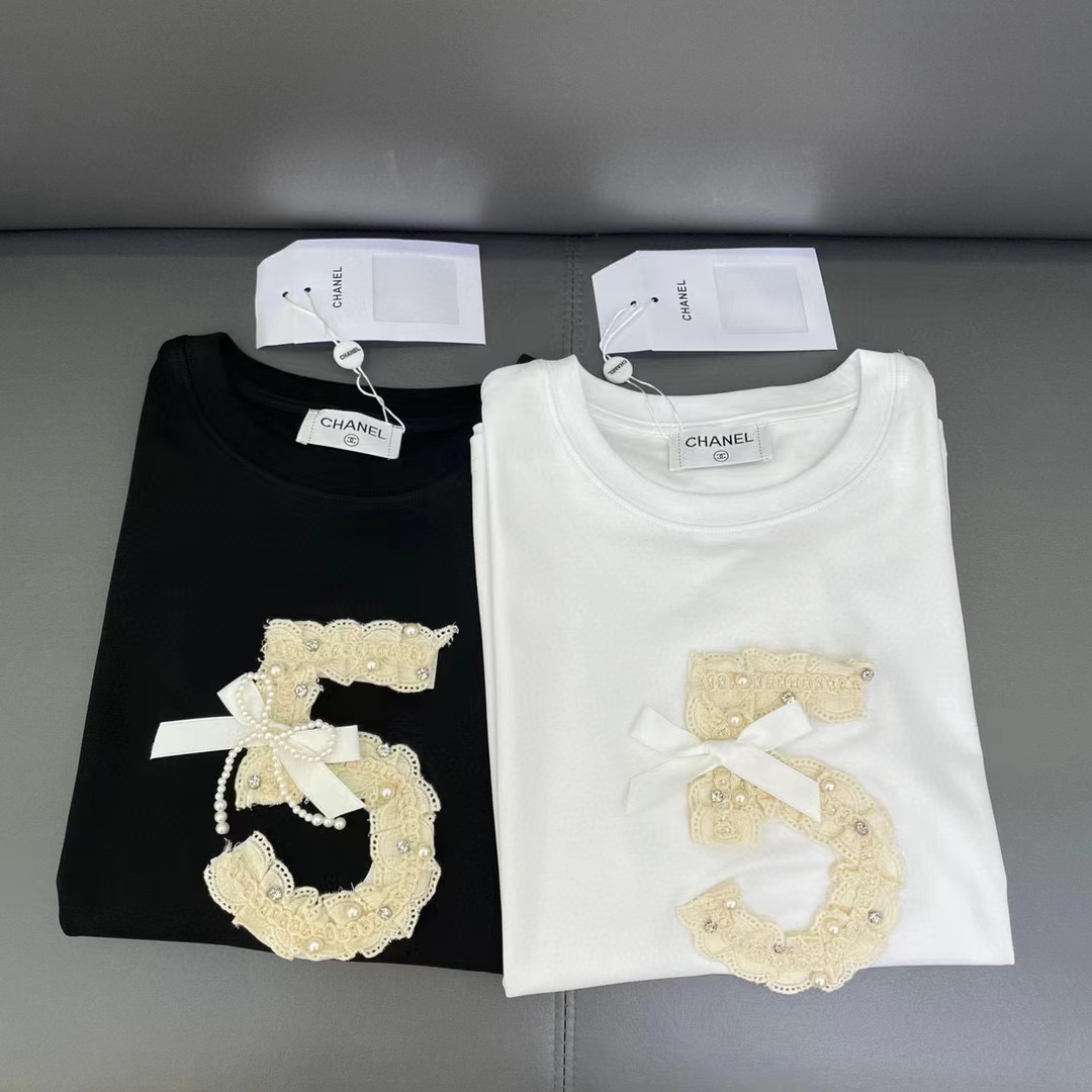 CHANE1 高品質水溶性フラワーボウ T シャツ【50％割引+送料無料】