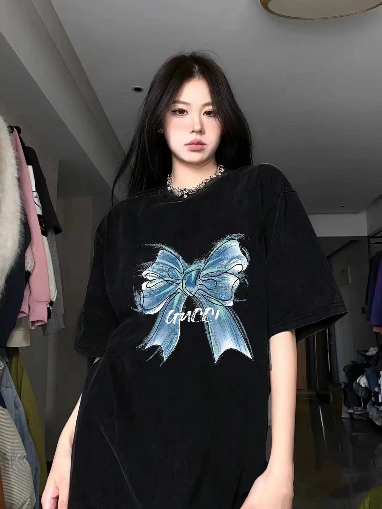 GUCC1 高級手描きリボンTシャツ【50％割引+送料無料】