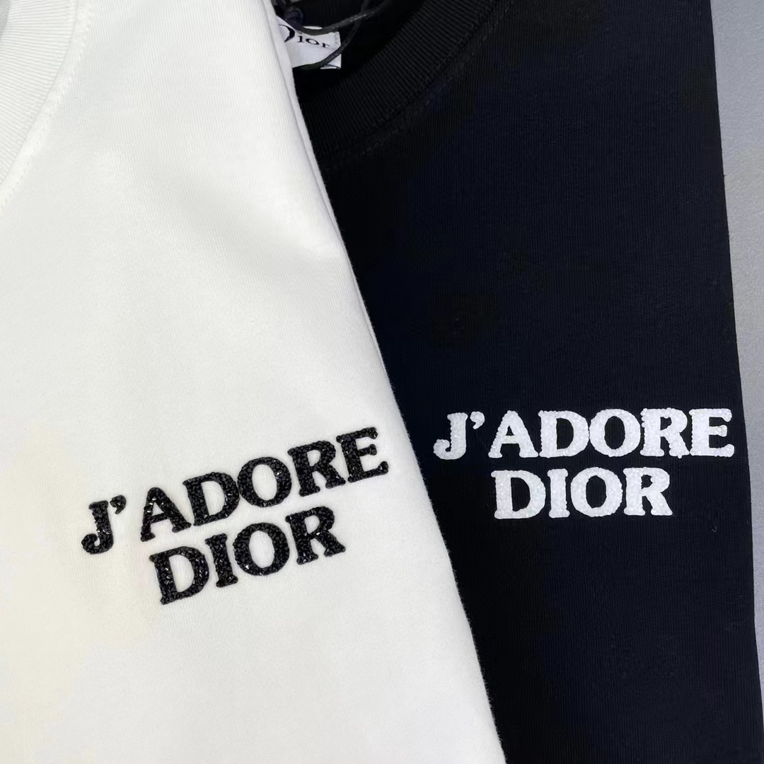 DI0R シンプルクラシックレター ホットダイヤモンド Tシャツ【50％割引+送料無料】