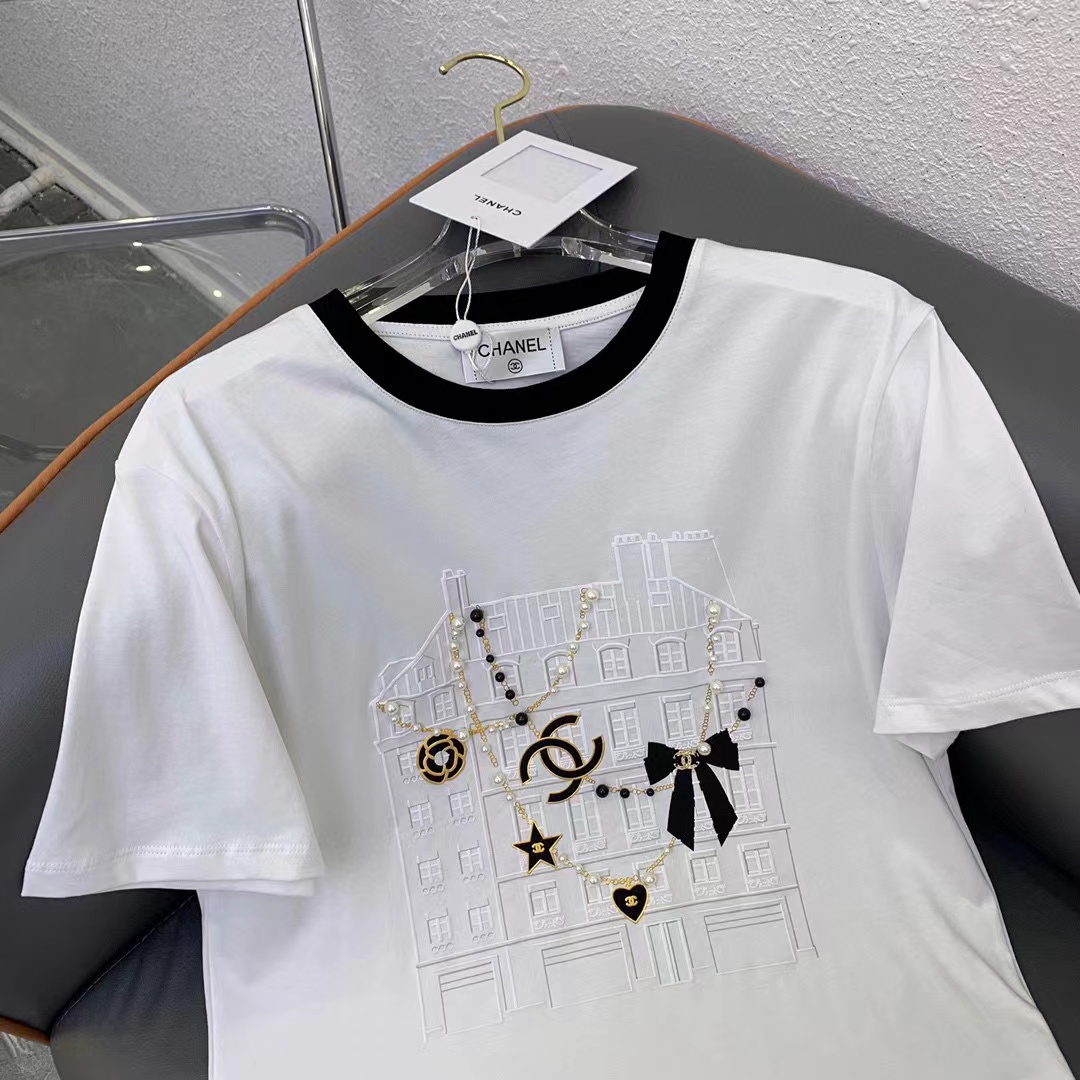 CHANE1 パールチェーン ダブルCレター Tシャツ【50%割引+送料無料】