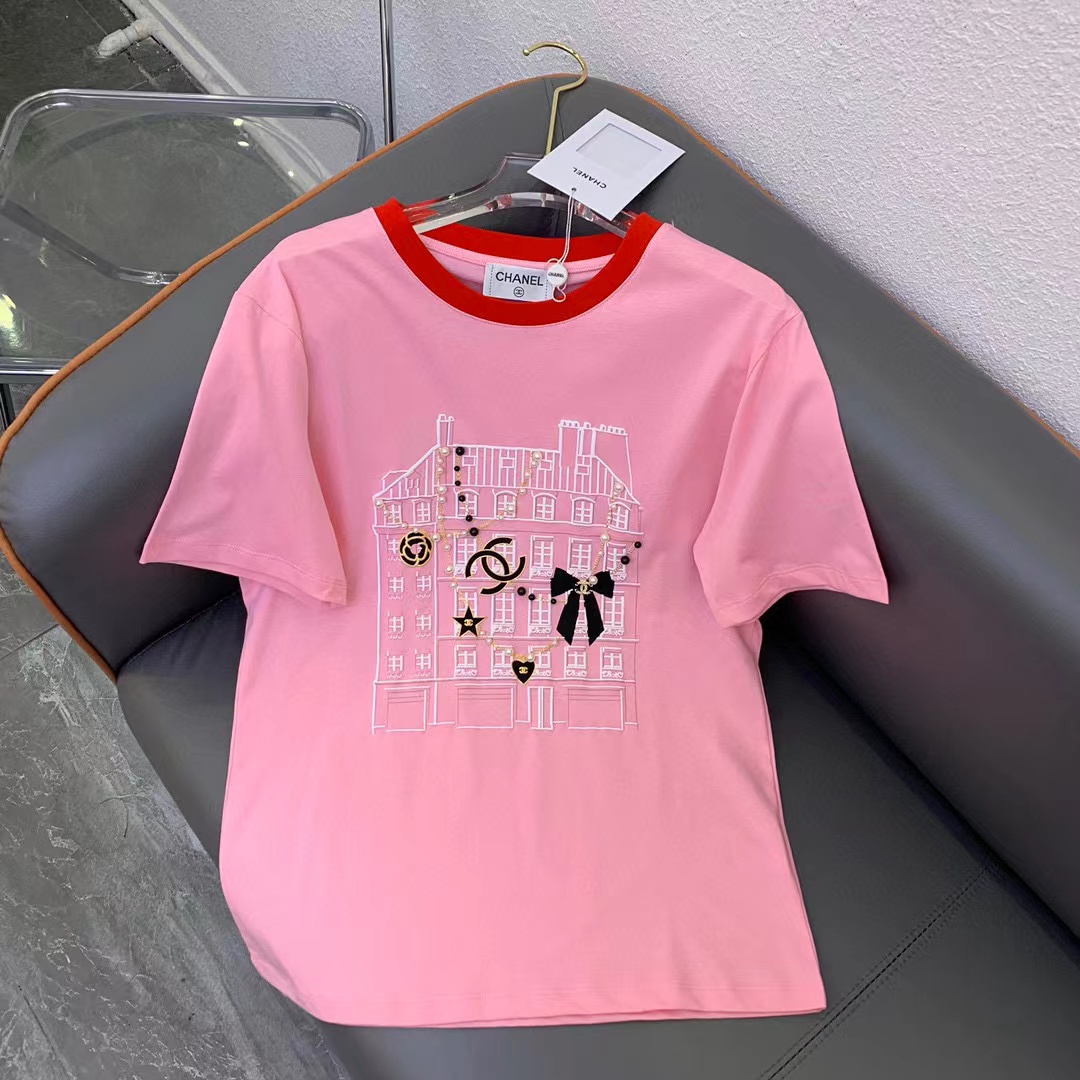 CHANE1 パールチェーン ダブルCレター Tシャツ【50%割引+送料無料】