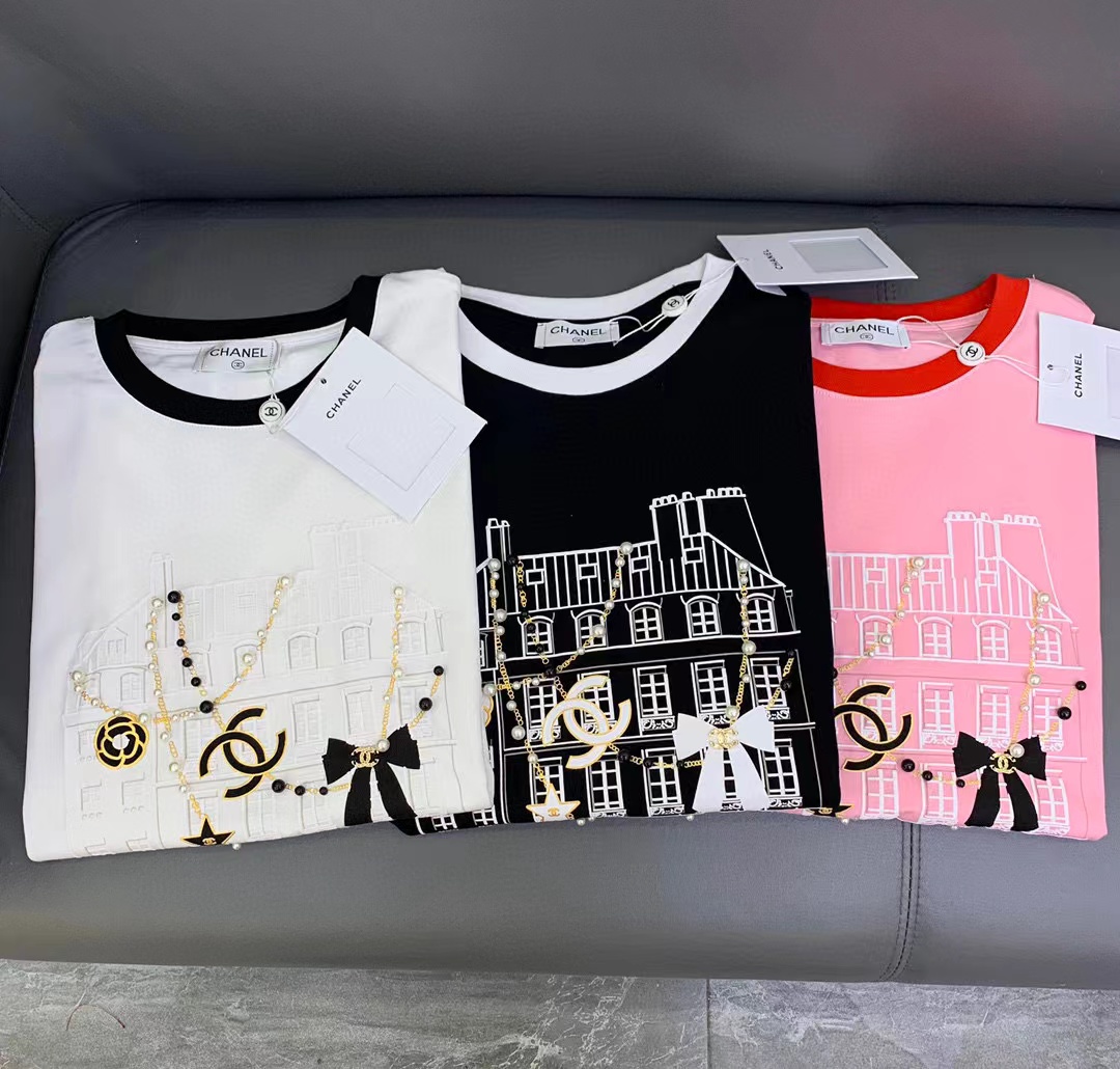 CHANE1 パールチェーン ダブルCレター Tシャツ【50%割引+送料無料】