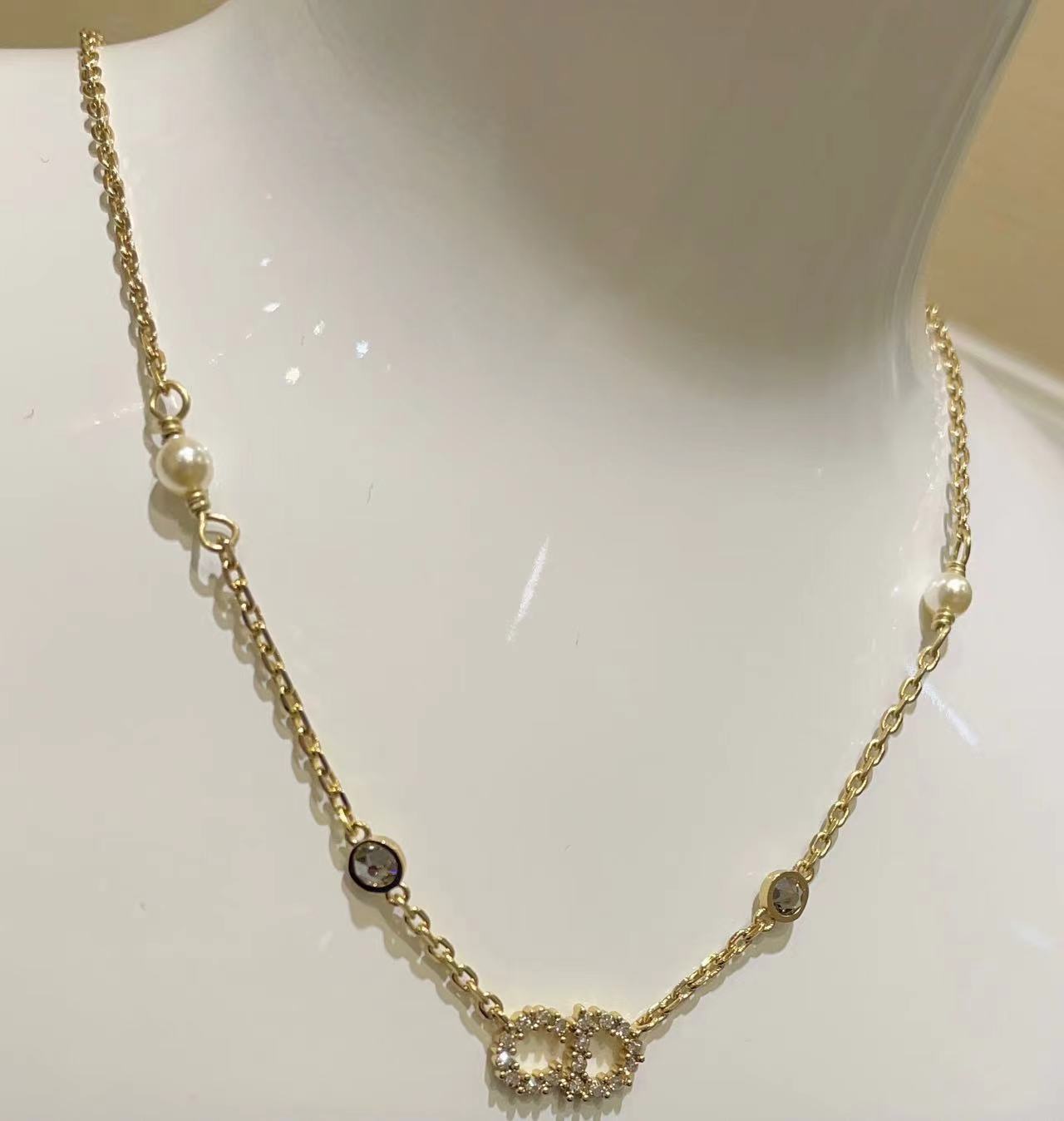 DI0R CDラインストーンパールネックレス【 50％割引+送料無料】