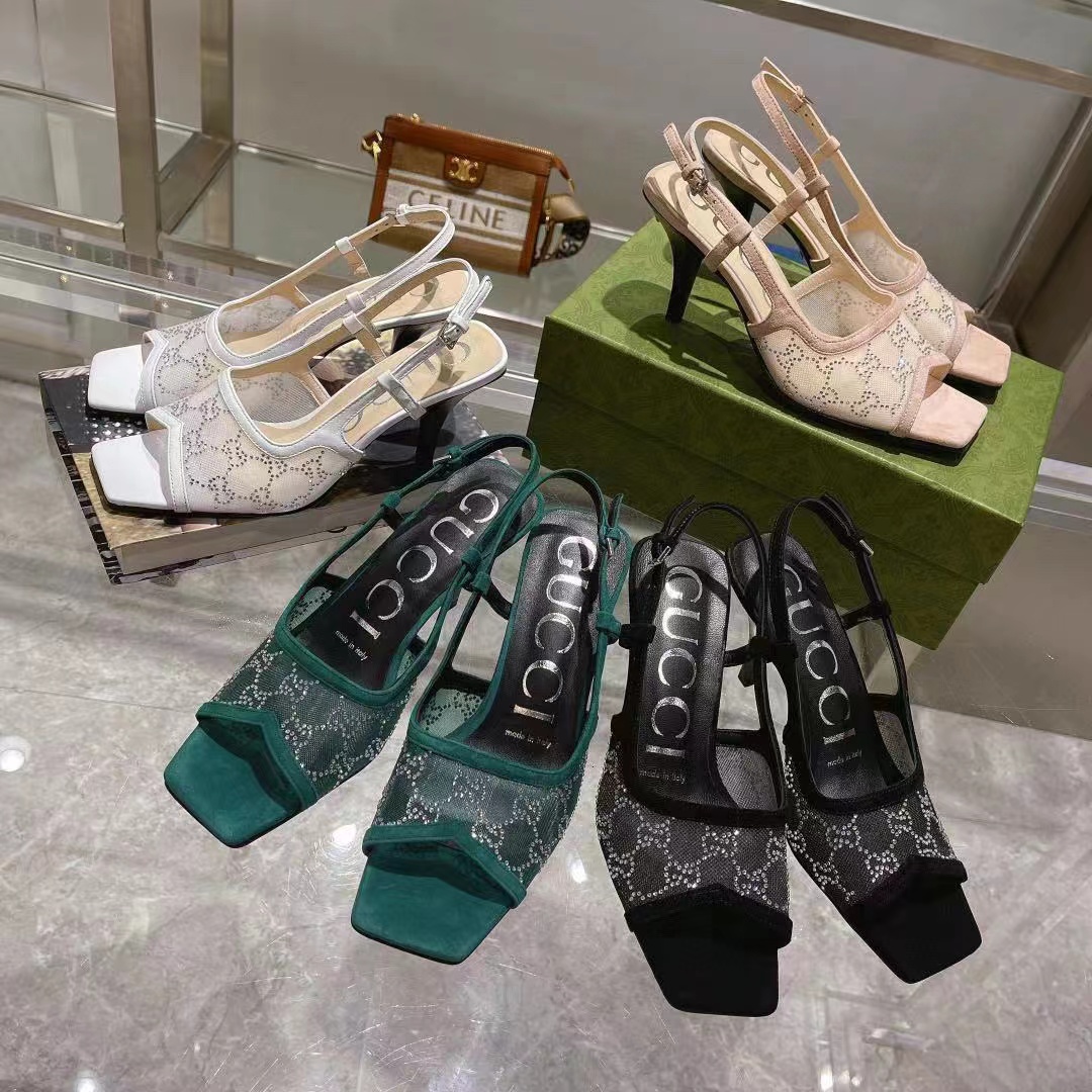 GUCC1 高品質ラインストーンシープスキンハイヒール【50％割引+送料無料】