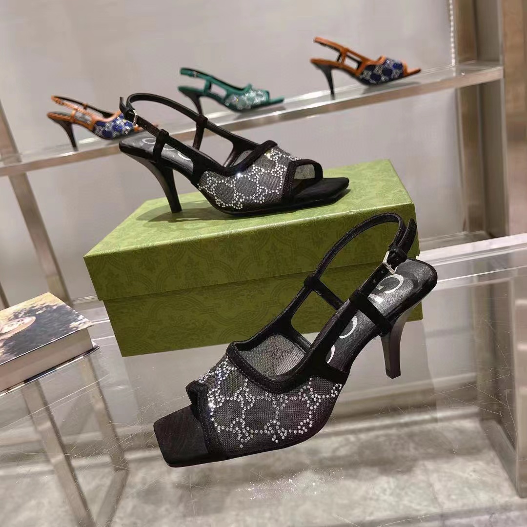 GUCC1 高品質ラインストーンシープスキンハイヒール【50％割引+送料無料】