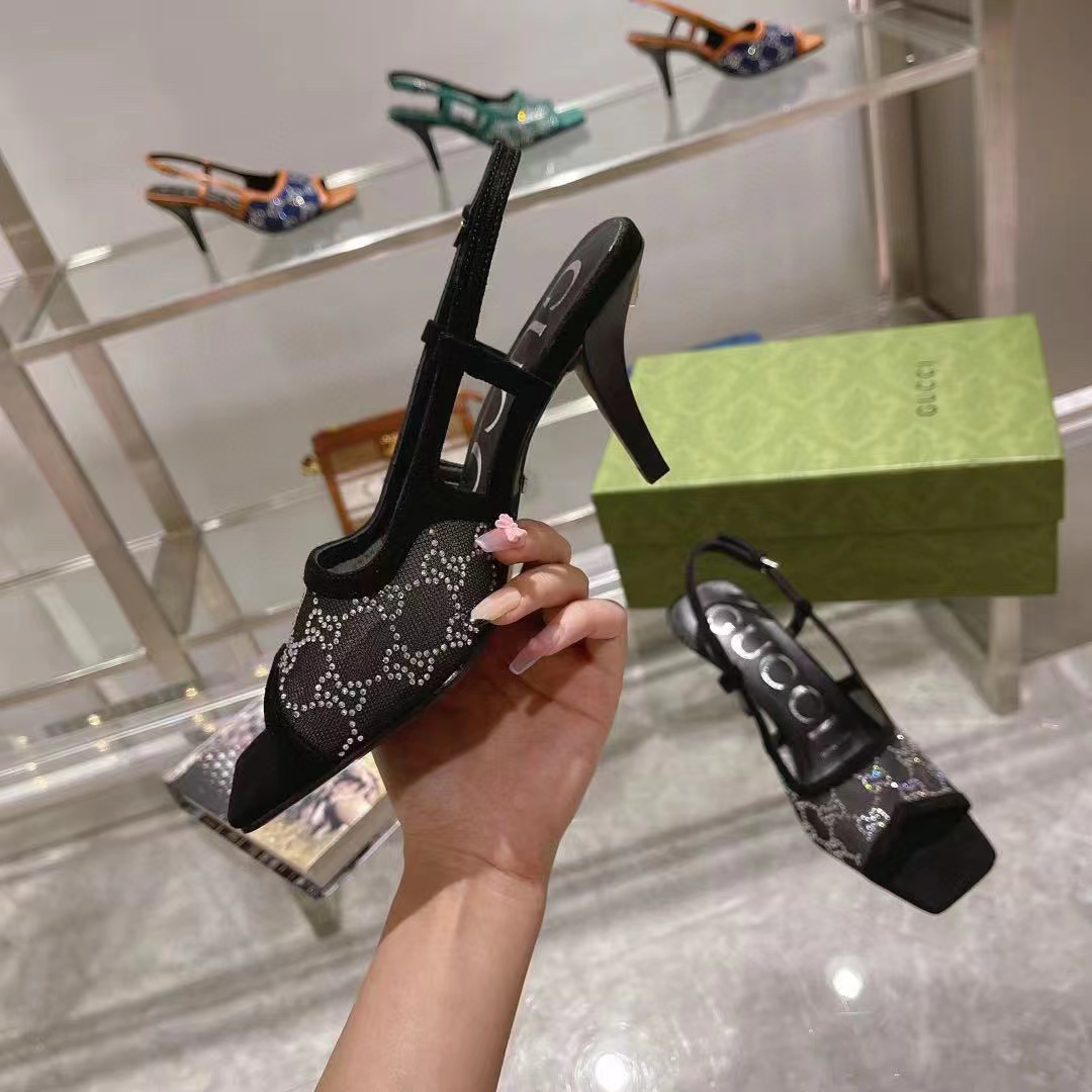 GUCC1 高品質ラインストーンシープスキンハイヒール【50％割引+送料無料】