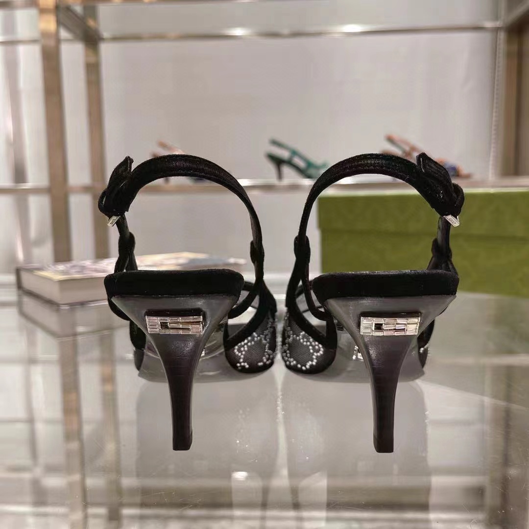 GUCC1 高品質ラインストーンシープスキンハイヒール【50％割引+送料無料】