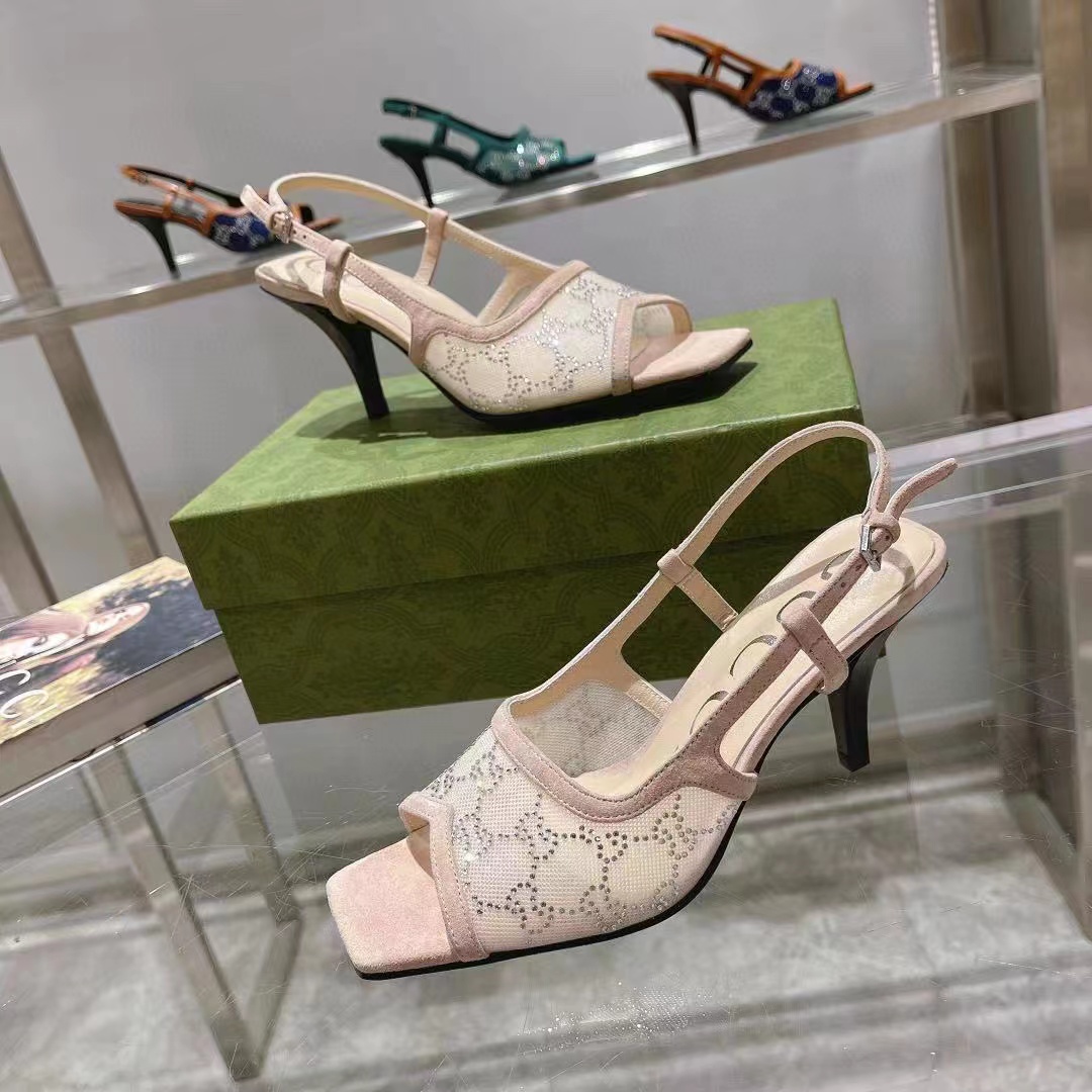 GUCC1 高品質ラインストーンシープスキンハイヒール【50％割引+送料無料】