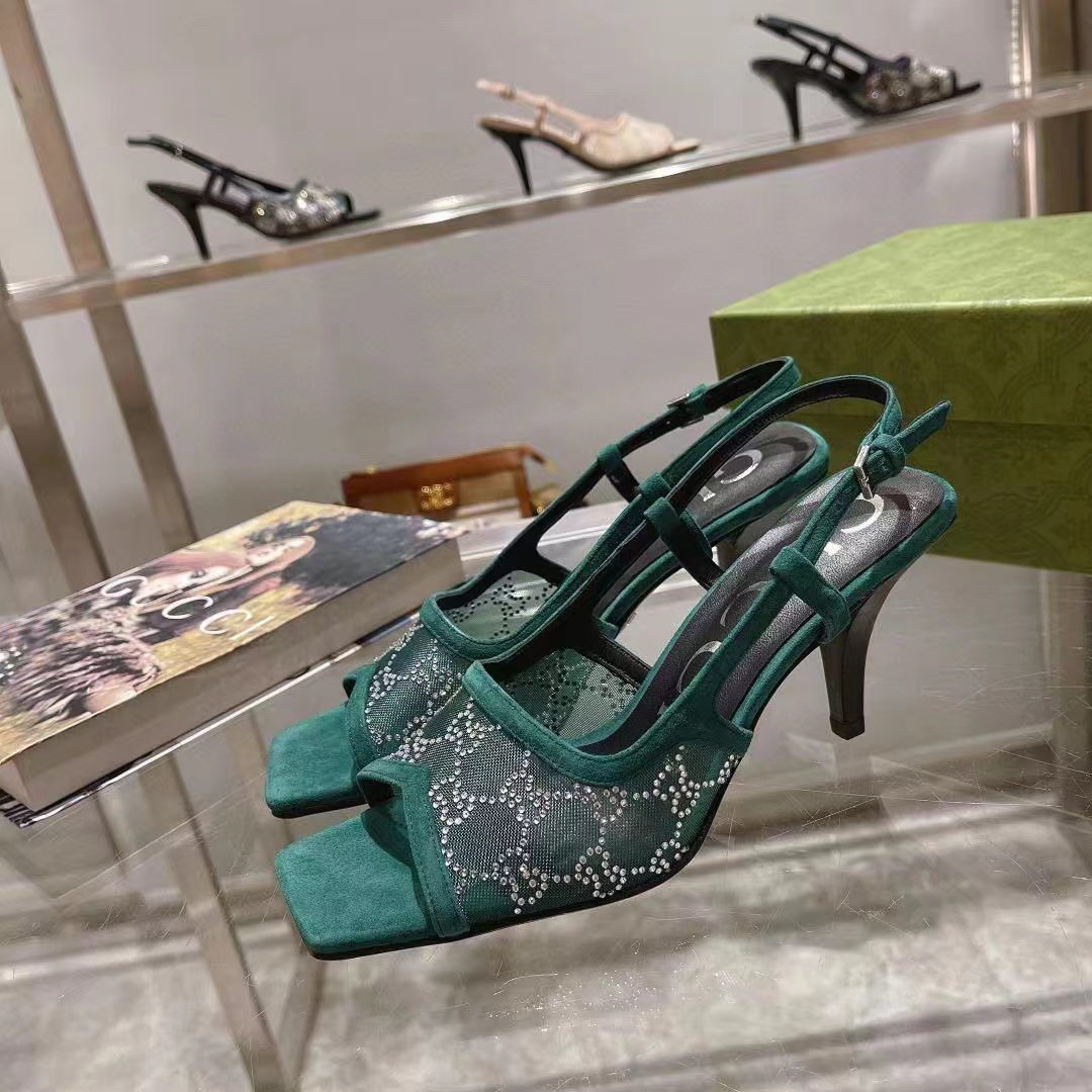 GUCC1 高品質ラインストーンシープスキンハイヒール【50％割引+送料無料】