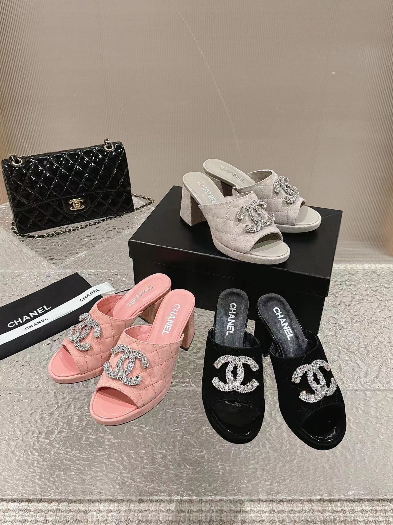 CHANE1 高品質ダブル C ロゴラインストーンハイヒール【50％割引+送料無料】