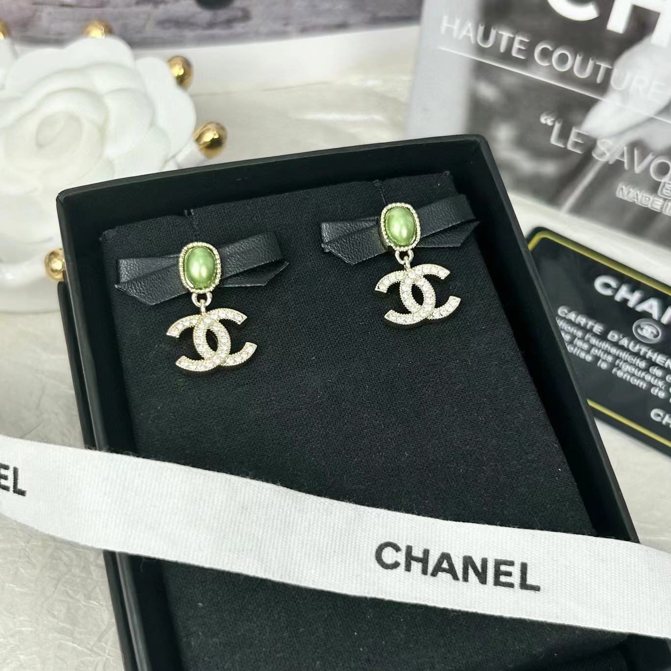 CHANE1 ブラック レザー ボウ ダイヤモンド スタッド イヤリング【50％割引+送料無料】