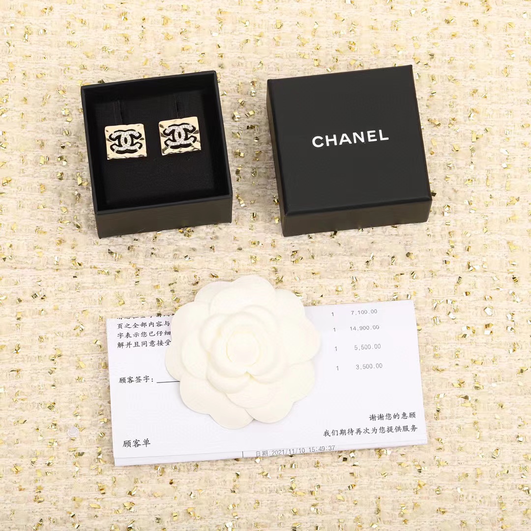 CHANE1 ダブルC スクエア スタッド ピアス【50％割引+送料無料】