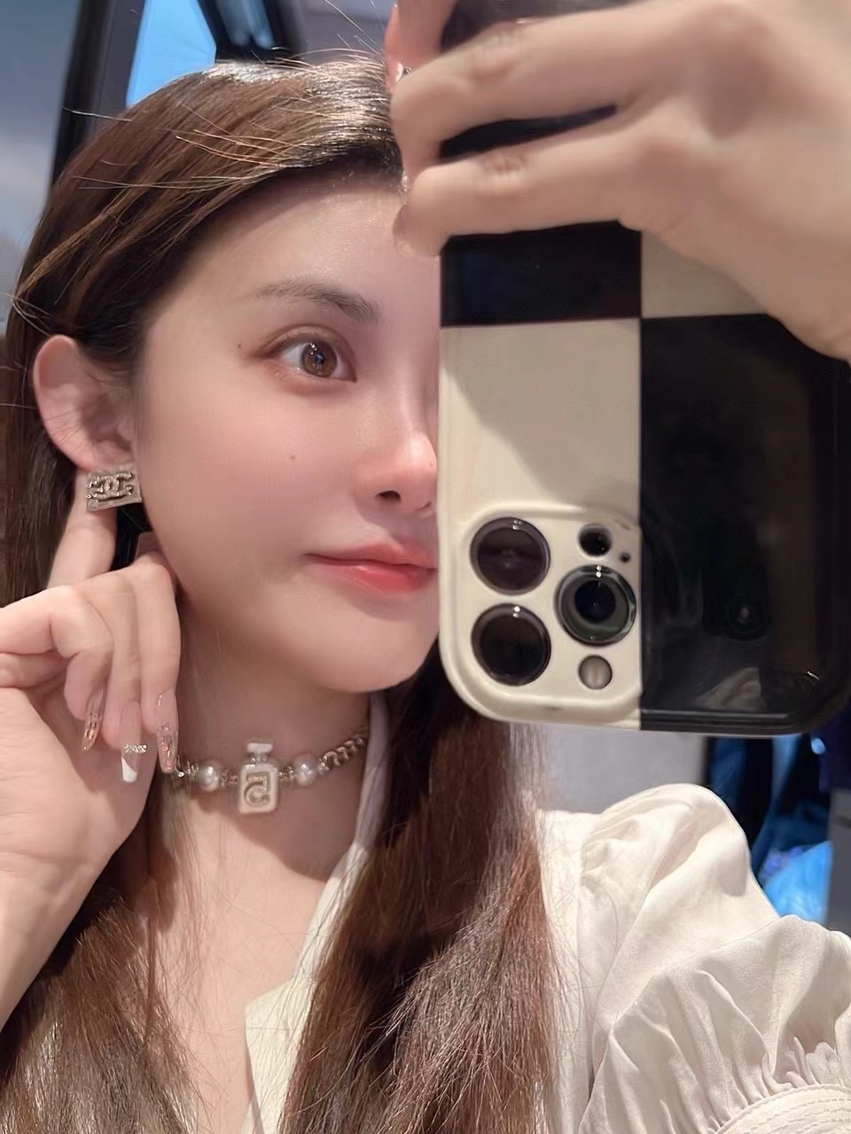 CHANE1 ダブルC スクエア スタッド ピアス【50%割引+送料無料】