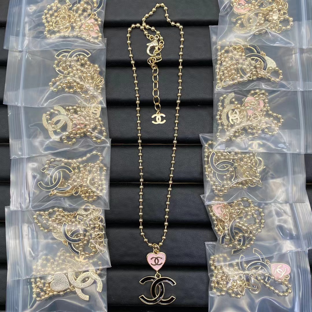 CHANE1 ピンク ハート ダブル C ネックレス【50%割引+送料無料】