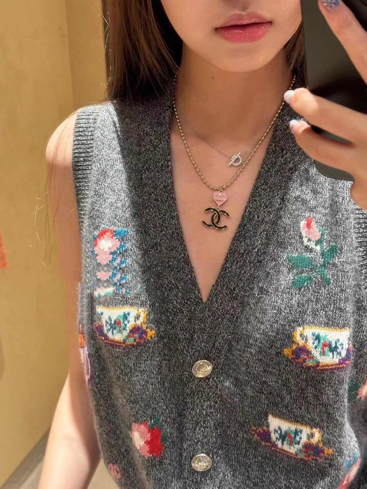 CHANE1 ピンク ハート ダブル C ネックレス【50%割引+送料無料】