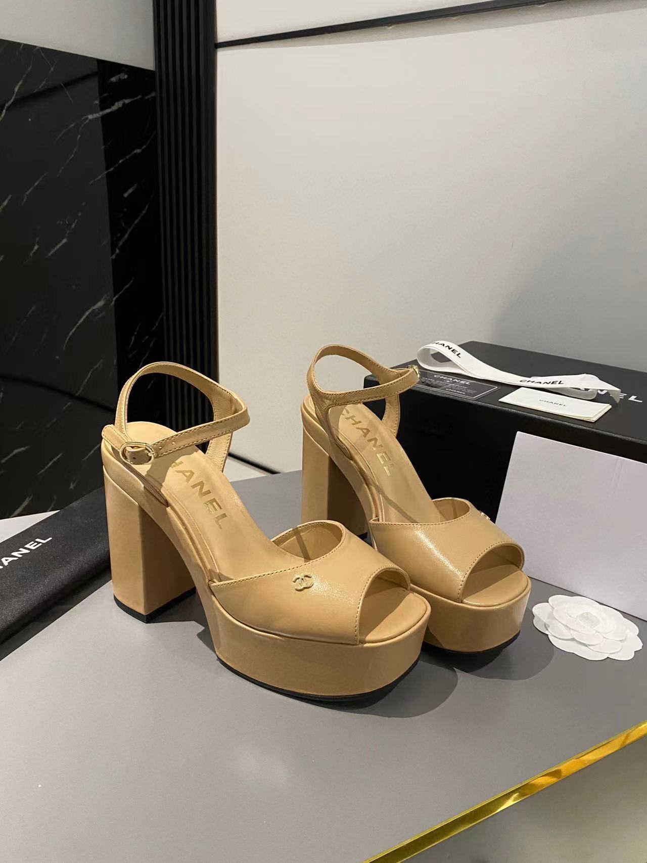 CHANE1 高品質シープスキン プラットフォーム ハイヒール サンダル【50％割引+送料無料】