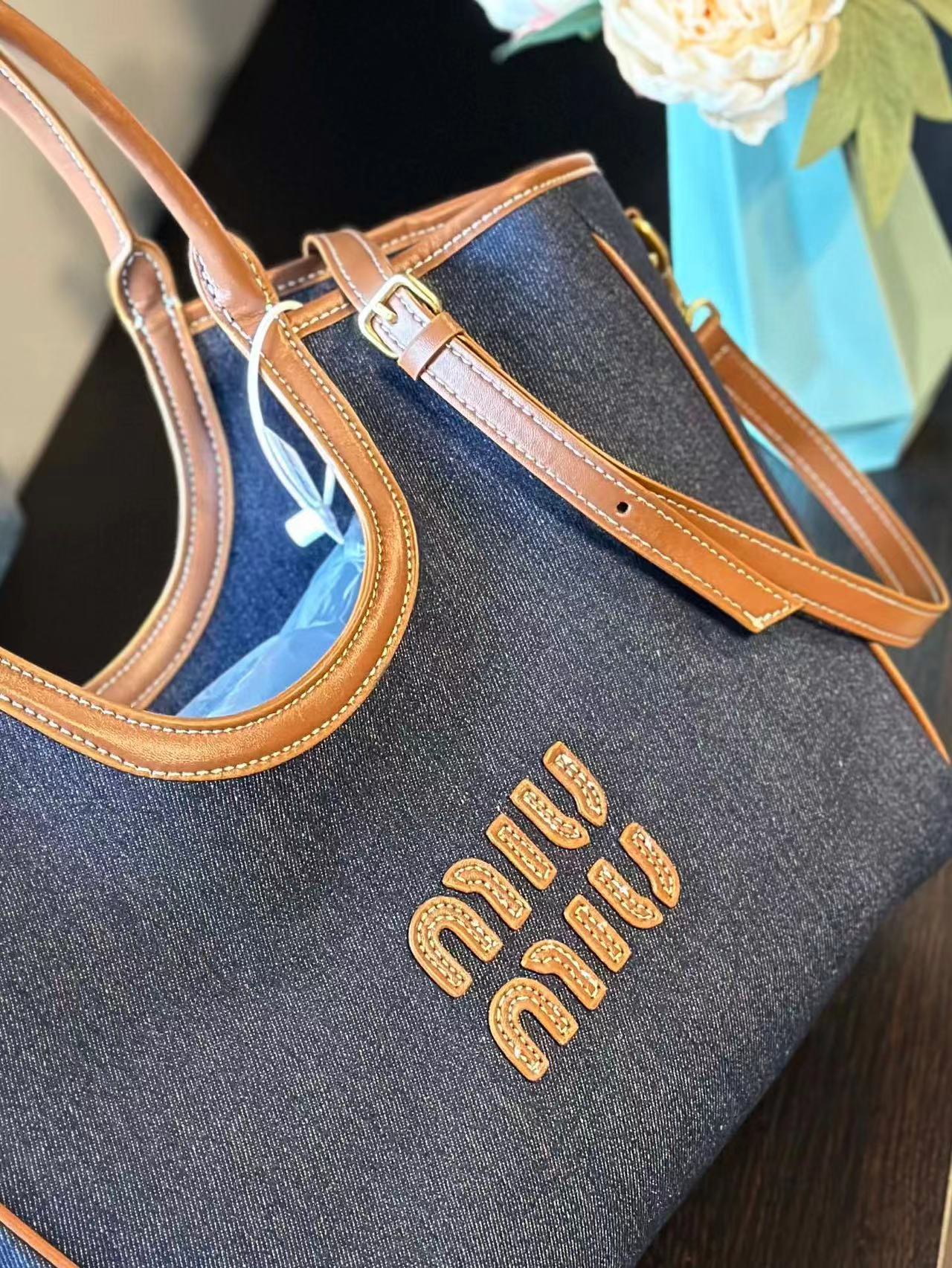 M1UM1U カラーブロックデニムトートバッグ【50％割引+送料無料】