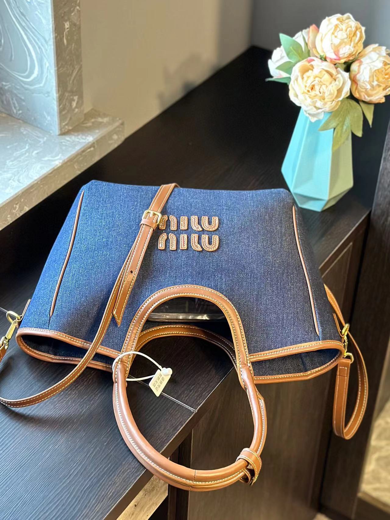 M1UM1U カラーブロックデニムトートバッグ【50％割引+送料無料】