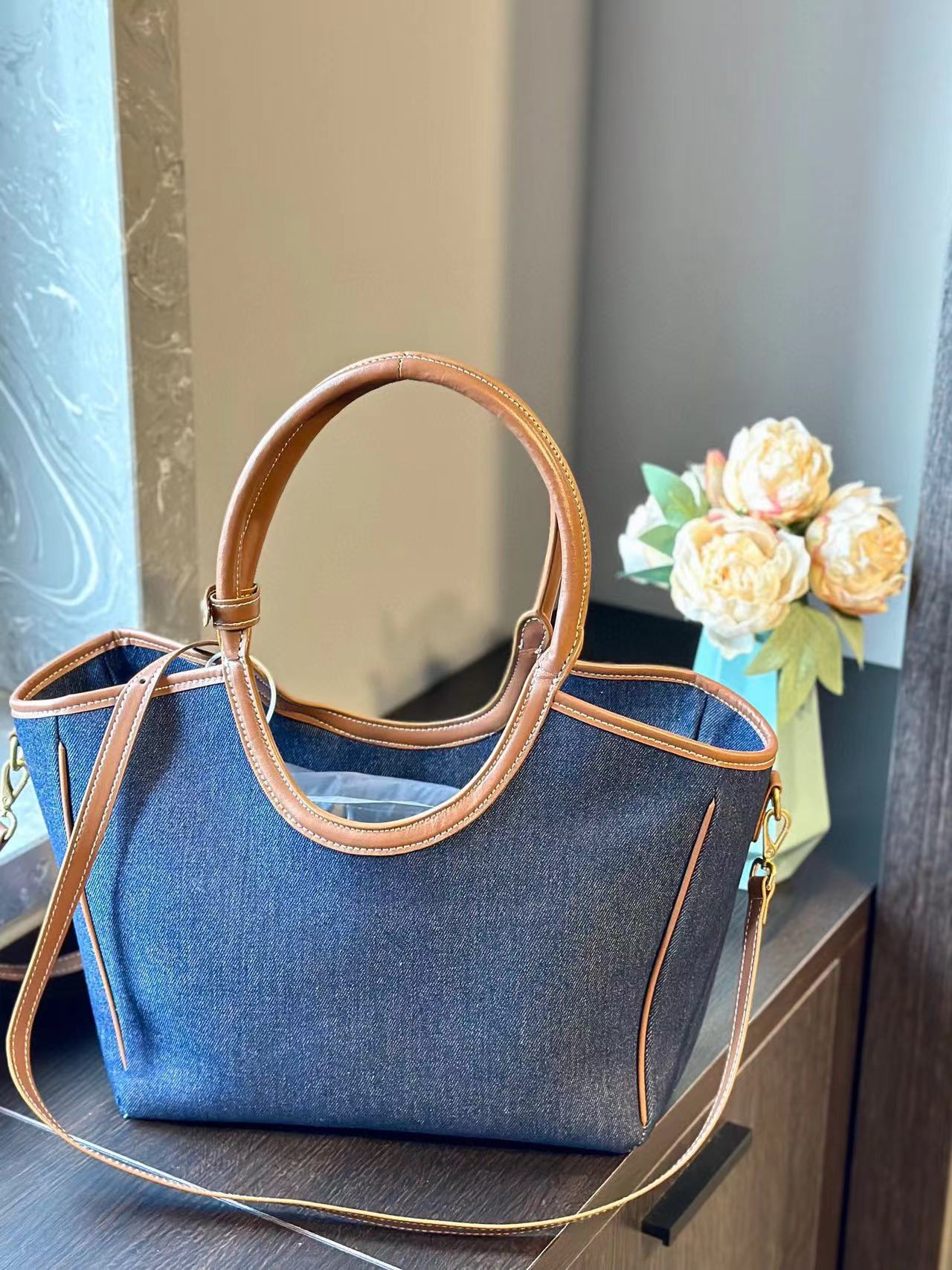 M1UM1U カラーブロックデニムトートバッグ【50％割引+送料無料】