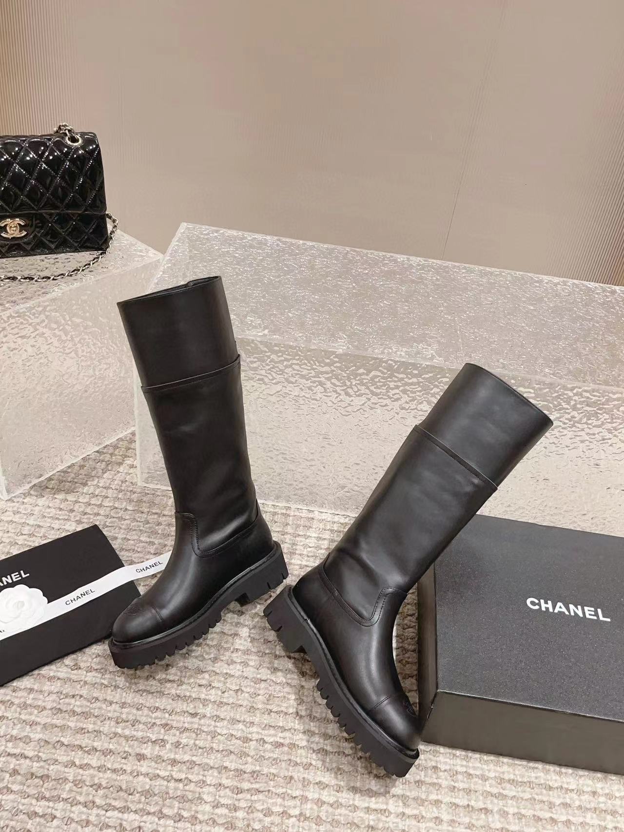 CHANE1 高品質ダブルCカラーブロックヒールブーツ【50％割引+送料無料】