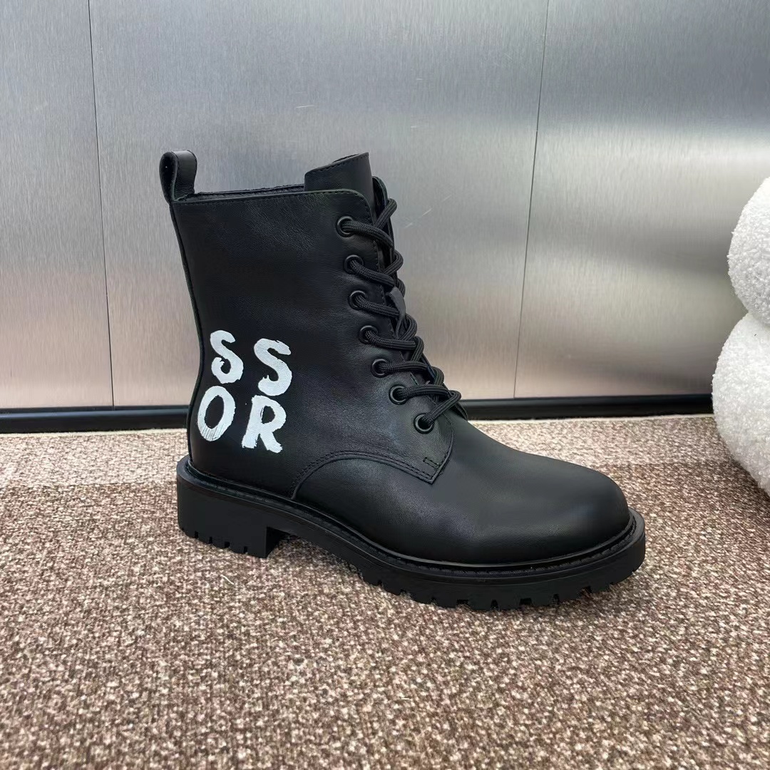 MISS DI0R高品質のレースアップ グラフィティ モーターサイクル ブーツ【50％割引+送料無料】