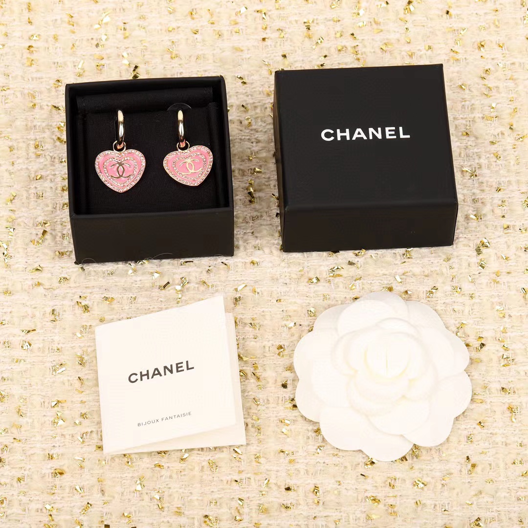 CHANE1 ピンク ハート ダブル C ピアス【50％割引+送料無料】