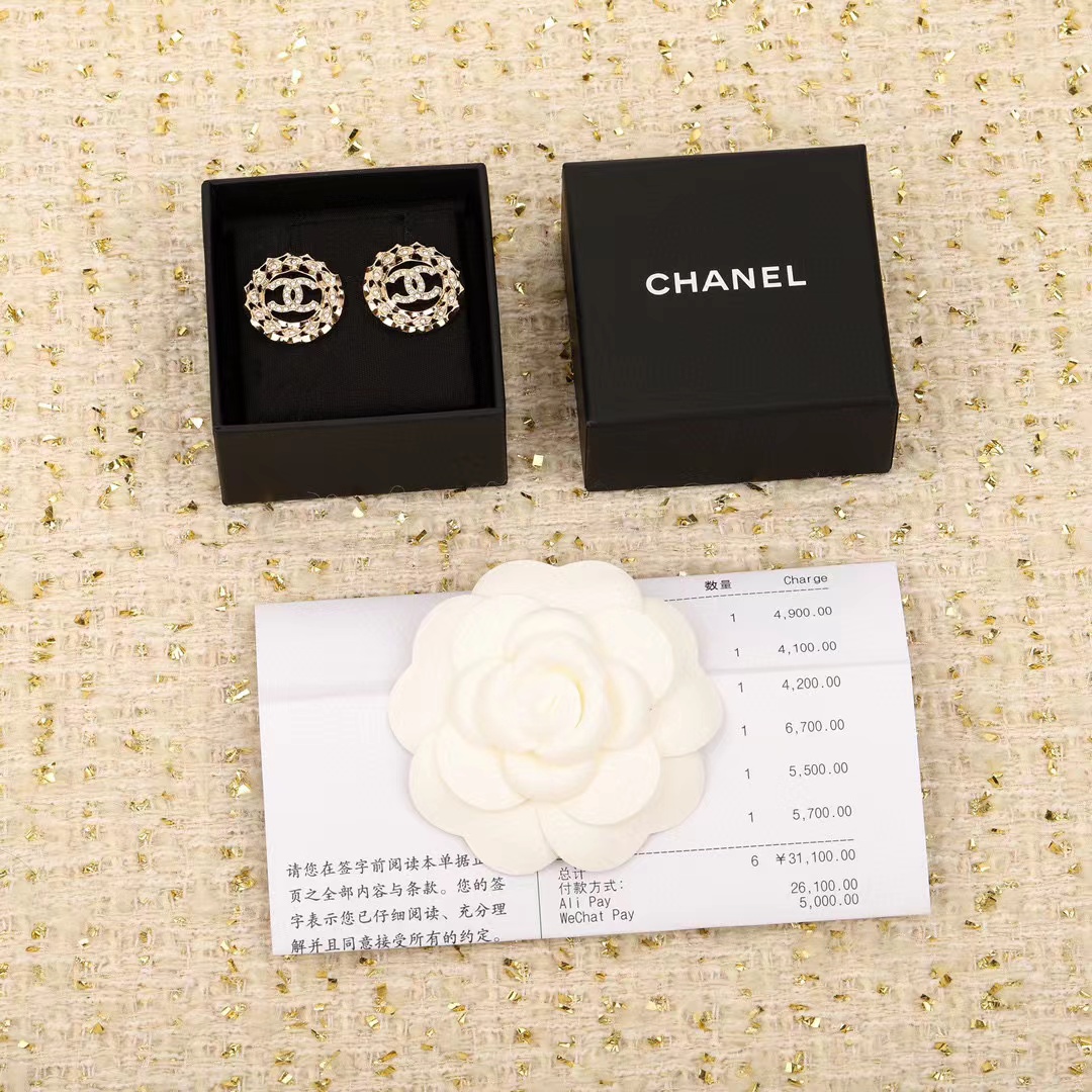 CHANE1 ラウンド中空ダブル C スタッド ピアス【50％割引+送料無料】