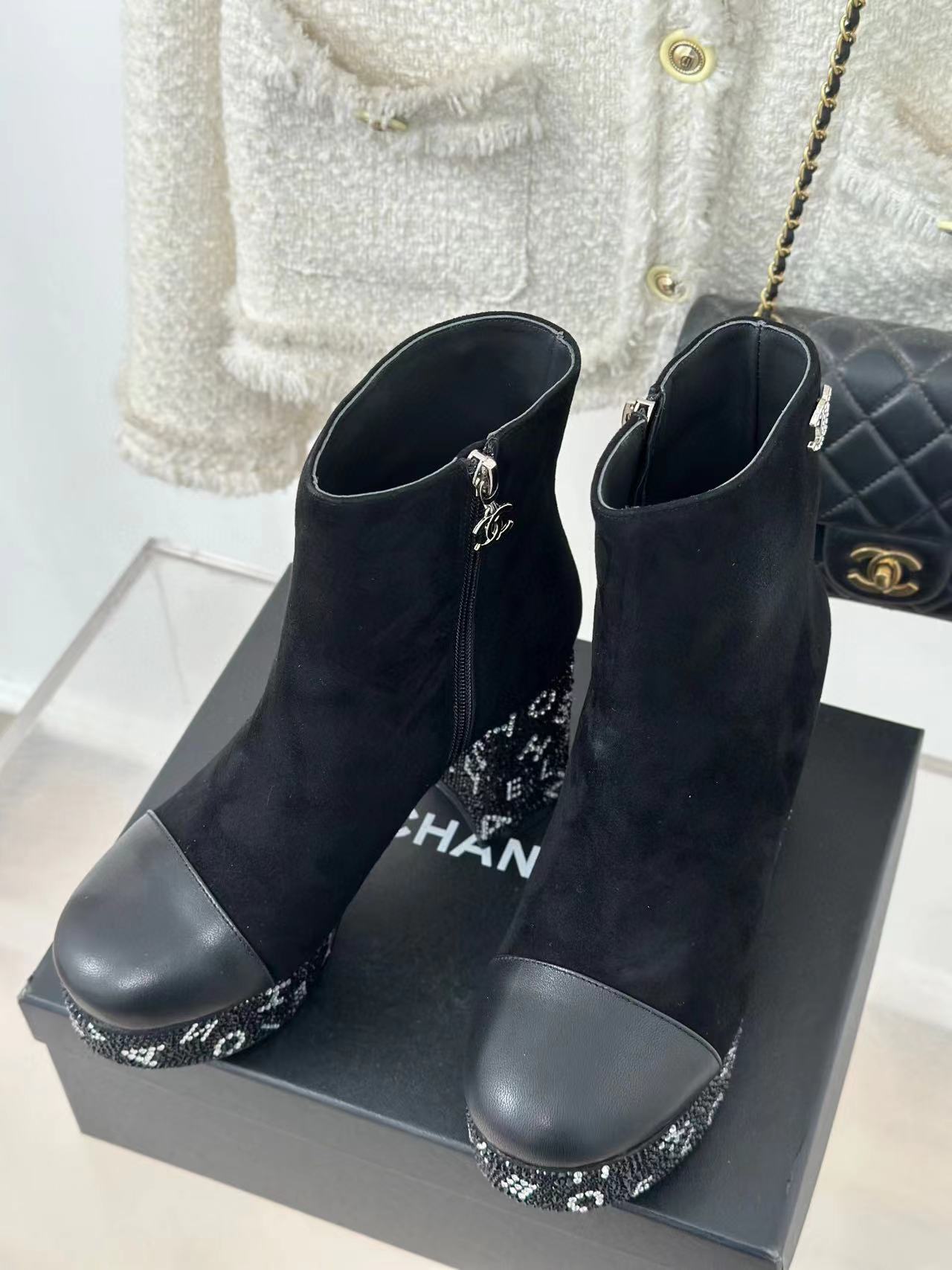 CHANE1 高品質防水プラットフォームシープスキンラインストーン太ヒールショートブーツ【50%割引+送料無料】