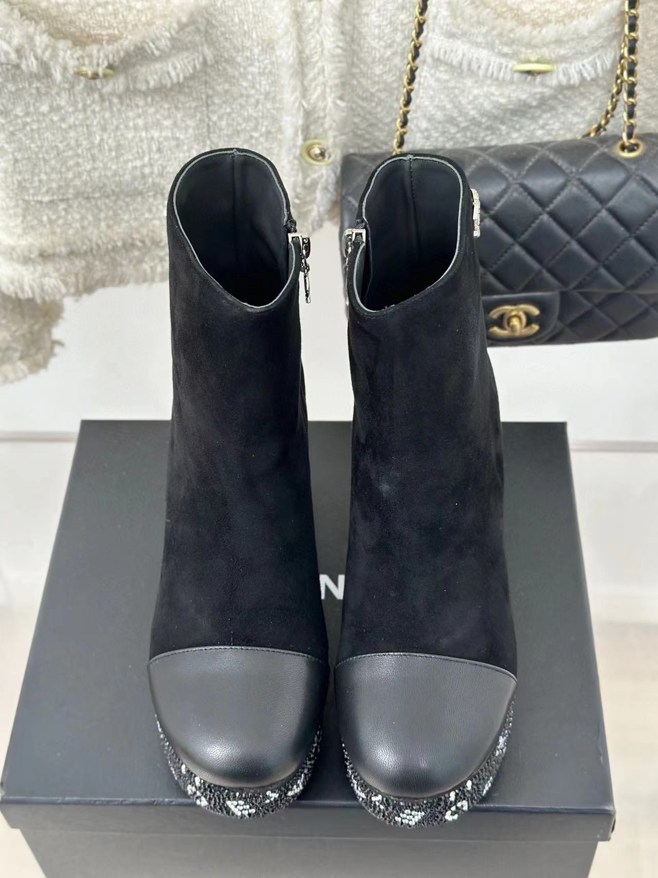 CHANE1 高品質防水プラットフォームシープスキンラインストーン太ヒールショートブーツ【50%割引+送料無料】