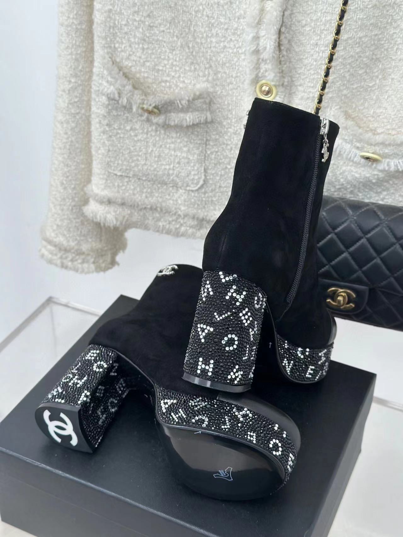 CHANE1 高品質防水プラットフォームシープスキンラインストーン太ヒールショートブーツ【50%割引+送料無料】