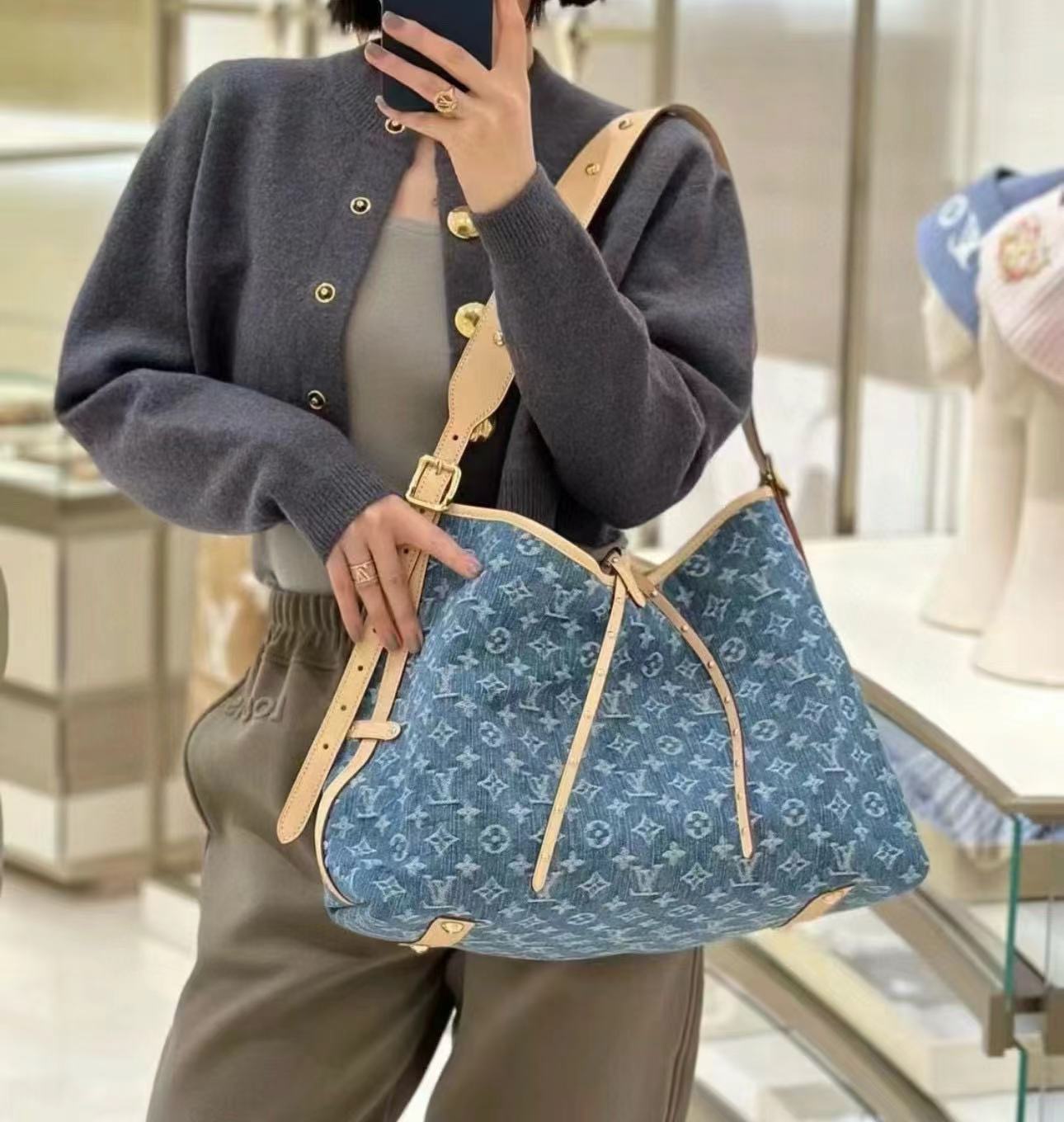 LV Carryall 老眼用デニムショルダークロスボディバッグ【50％割引+送料無料】