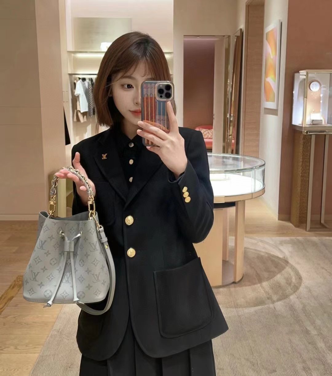 LV プリント グレー バケット バッグ【50％割引+送料無料】