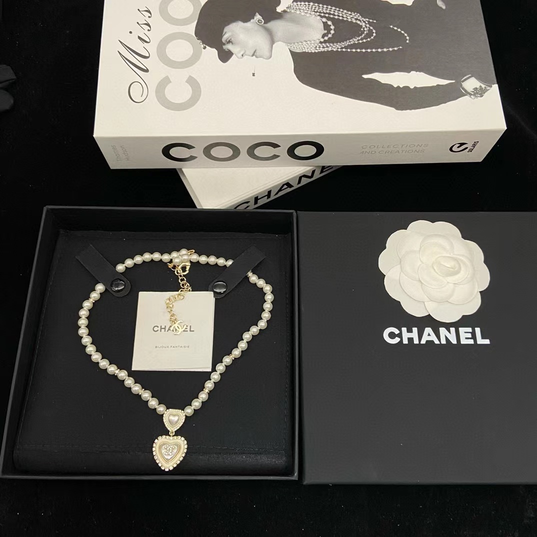 CHANE1 ダブルハートパールネックレス【50％割引+送料無料】