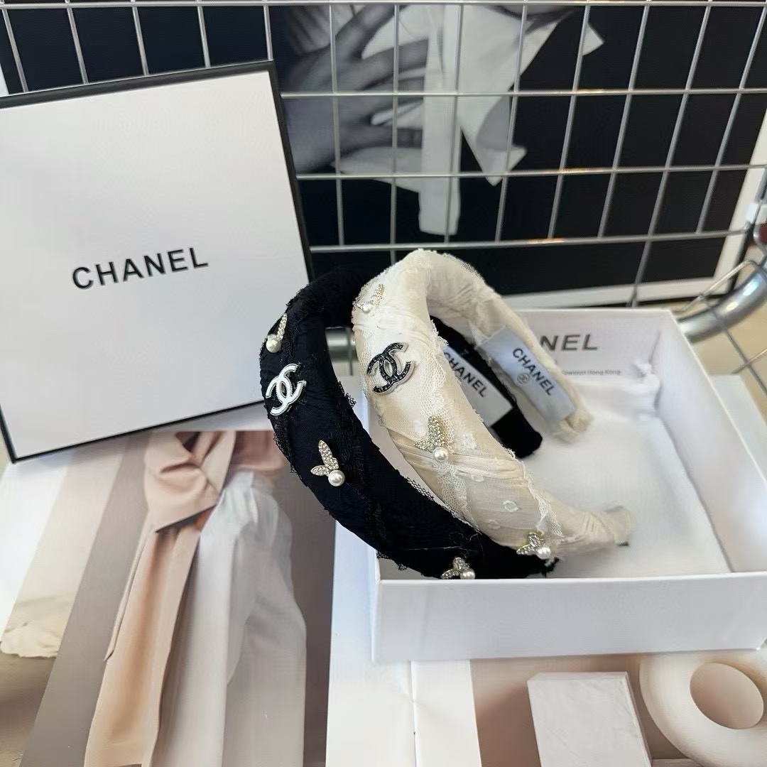 CHANE1 ダブル C バタフライ パール カチューシャ【 50％割引+送料無料】
